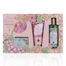 Accentra Bath Gift Set for Women POSY OF FLOWERS, Body Care Set in Elegant Gift Box, 4 Piece Relaxation Gift for Women