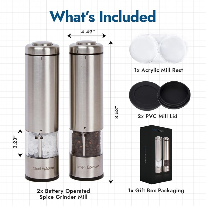 Latent Epicure Electric Salt & Pepper Grinder Set – Battery