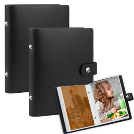 2 Pack Small Photo Album 6 x 4, Leather Cover Photo Album, Mini Photo Album Book for 10x15 cm Pockets Hold 52 4x6 Pictures, Picture Book for Photos Family Anniversaries Baby Vacations (Black)