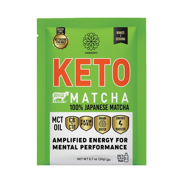 Harmony, Keto Matcha, Pure Japanese Matcha to Amplify Energy and Mental Performance, Instant Drink Mix Packet, 68mg of Caffeine per Serving, 12 Packets