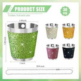 Stainless Steel Shot Glass Necklaces 1 oz/30 ml Bling Bling Shot Glasses with Chains Mini Shot Glass Cups for Wedding Dance Party Christmas Carnival Wine Tasting Party (5 Colors, 30 Pcs)