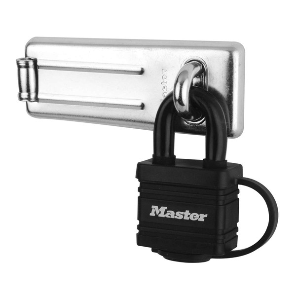 Master Lock 7804704EURD Pack Including Door Hasp and Keyed Padlock, Black