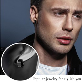 TGNEL Titanium Black Mens Hoop Earrings for Sensitive Ears, Small Hexagon Titanium Huggie Hoop Earrings for Men Women