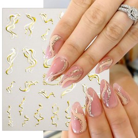 8 Sheets Marble Nail Art Sticker Gold Line Nail Stickers for Nail Art Self-Adhesive Cute Cat Flower Nails Design Sticker Spring Nails Decor 3D Floral Nails Supplies for Women Manicure Accessories