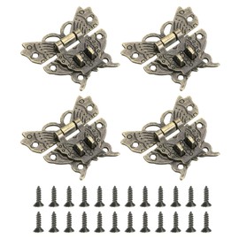 QUARKZMAN Pack of 4 Antique Clasps Butterfly, Retro Snap Lock with Screws Double Hole Vintage Reel Lock Buckle for Wooden Boxes Chests Suitcase Cabinet Jewellery Box