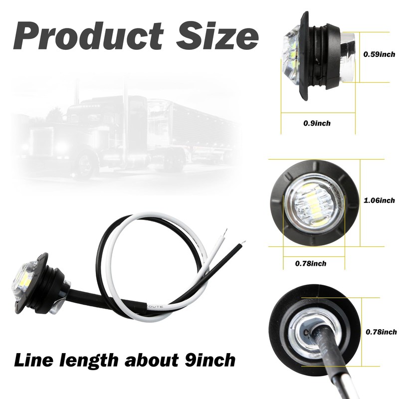 AOXLFU 40Pcs 3/4 Inch White 3-LED Mini Marker Lights for