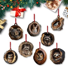 YongSral Pack of 8 Christmas Acrylic Animal Decorations, Christmas Tree Decoration, 2D Animal Christmas Decoration, Animal Decoration for the Christmas Tree, Suitable for Living Room, Bedroom,