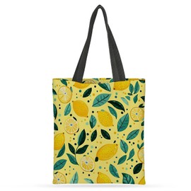 Yesad Canvas Tote Bag for Women with Zipper Inner Pocket, Canvas Tote for Daily Work Shopping, Lemon