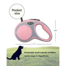 Zkaybb New Retractable Dog Leash (Cord), Ergonomic, Durable and Tangle Free Pet Walking Leash for Dogs Up to 26 lbs, 16 ft(Pink)