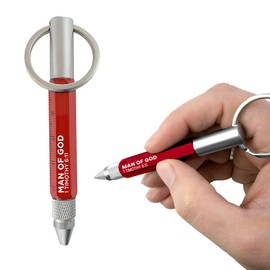 5-in-1 Mini Multitool Pen - Man of God, 1 Tim 6:11 Scripture - Dual Sided Mini Tool Keychain w/Ball Point Pen, Cm Ruler, Screwdriver Bits & More - Christian Pocket Tools For Men