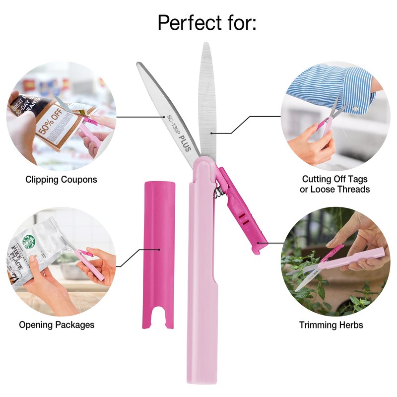 PLUS Pen Style Compact Twiggy Scissors with Cover 3-Pack Rose