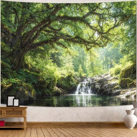 Lunerfex Forest Tree and Flowing Water Tapestry, Serene Landscape Wall Tapestries for Room Decor, Scenic Home Decor Tapestry 60L x 44W