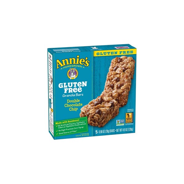 Annie's Gluten Free Chewy Granola Bars, Double Chocolate Chip Bars, .98 oz (5 Count) (Packaging May Vary) - Pack of 2