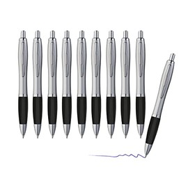 sin4sey Set of 10 Ballpoint Pens - Trendy Design with Large Capacity Refill Blue Writing (Silver-Black)