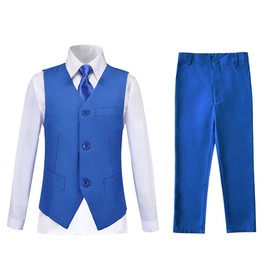 Lycody - Conjunto de chaleco formal para niños, traje de boda, Azul Real, 14 Años