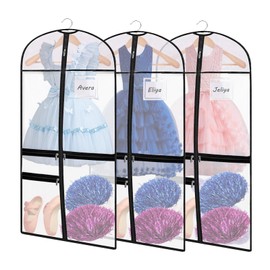 Dance Garment Bags for Costumes, 3 Pack Clear Garment Bags with Pockets, Hanging Clothes Bag for Dance Costumes, Garment Bags for Hanging Clothes, Clothes Cover Protector for Travel Storage