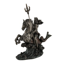 Zeckos Poseidon Greek God of The Sea Holding Trident On Hippocampus Metal Tabletop Statue Dark Brown/Black