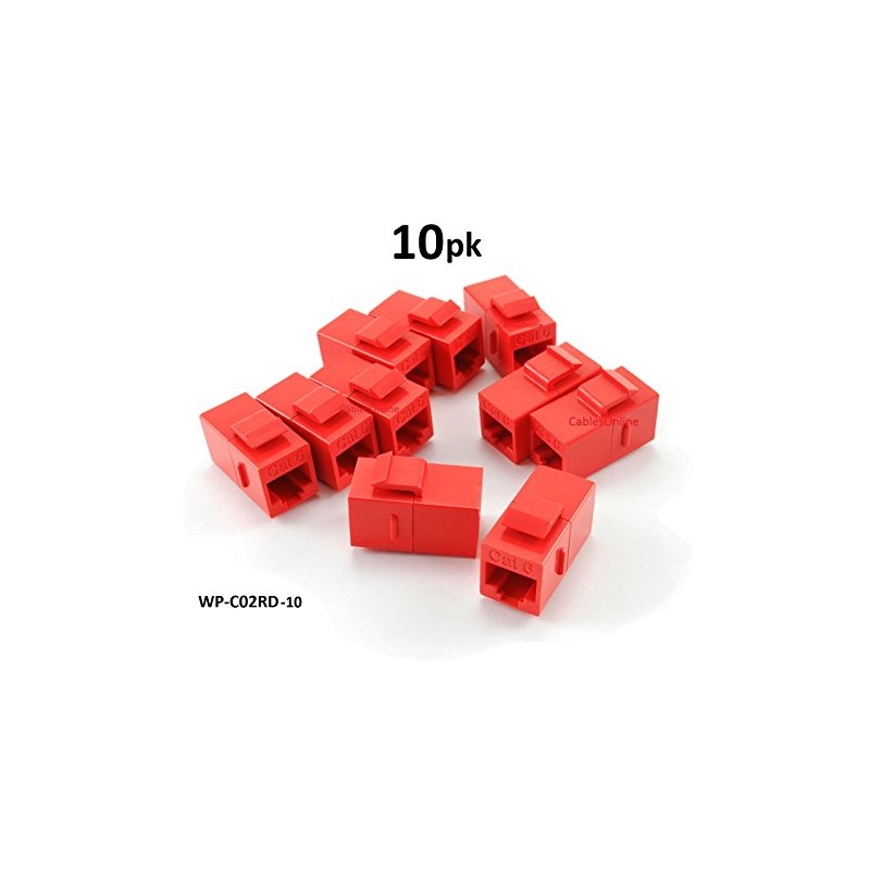 CablesOnline, 10-Pack CAT6 Female/Female RJ45 Ethernet Red Keystone Jack Coupler,