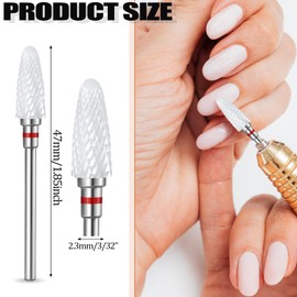 Ceramic Nail Drill Bit, 3/32'' Professional Acrylic Nail File Flame Drill Bit White Ceramic Cone File Bit for Nail Art,Manicure,Pedicure,Gel,Cuticle Nail Polishing, Beginners Bits