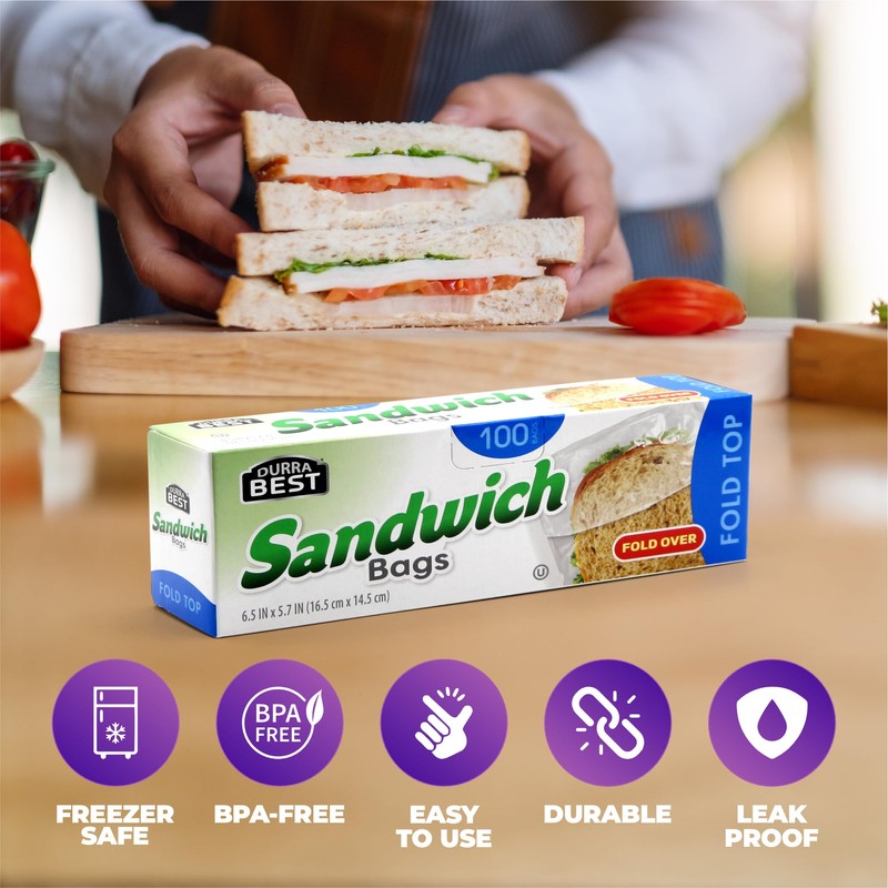 DURRA BEST. Fold Top Sandwich Bags, Plastic Bags 100-Count