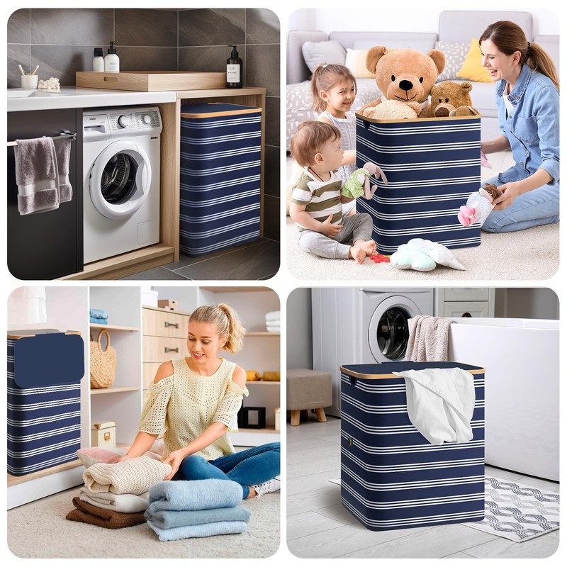 BALEINE Laundry Hamper with Lid, Tall Laundry Baskets with Bamboo