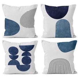 HIWX Blue Boho Pillow Covers 18x18, Navy Blue Boho Geometric Shapes Decorative Pillowcase Throw Pillow Cover, Boho Bohemian Blue Geometry for Bed Room Office Home Decor Set of 4 Pillow Case