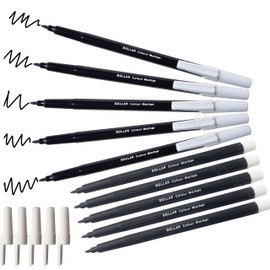 Felt Tip Pens, BLACK, Fibre Fine Point, Pack of 10, Colouring Drawing Pens, Write Sketch Mark Draw, School Office Home Use, iVAIDEX Black Ball Pen