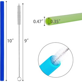 Reusable Silicone Drinking Straws - Set of 5 - BPA Free - Free Cleaning Brush Included - 10" Long Extra Wide Fat Straws - Great Gift for Smoothies & Bubble Tea Lovers