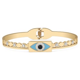 LONYOO Evil Eye Bracelets Stainless Steel Bangle Charm 18K Gold Bracelets for Women Girls Gifts Evil Eye Decor Jewellery, Stainless Steel, Rhinestone