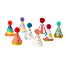 Legami - Set of 8 Party Hats with Pompom and Glitter Details, One Size, Diameter 4.2 cm