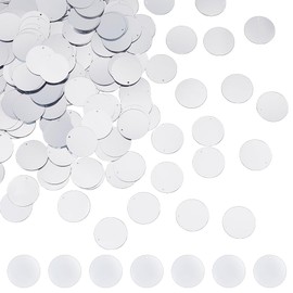 DICOSMETIC Pack of 600 Large Sequins in Flat Round Shape in Bulk 28.5 mm PVC Sequins Silver Embroidery Craft Sequins for Clothes Shoes Dresses DIY Sewing Accessories Bore: 1.5 mm