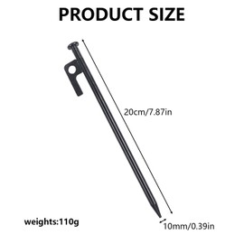 Pack of 8 Pegs Steel, 20 cm Tent Pegs Made of Steel, Stable Camping Tent Pegs, with Hooks and Holes for Camping, Travelling and Outdoor Activities, Black