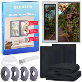 4 Stück Fliegengitter Fenster, Insektenschutz Fenster 150x180cm, Fliegennetz Fenster, Moskitonetz Fenster, mit Klettband Selbstklebend, Schützen die Familie vor Insekten (Schwarz)