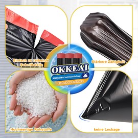 OKKEAI Schwarz Müllbeutel 25L mit Zugband Müllsäcke 30L Mülltüten,50 Stück Reißfest Abfallbeutel