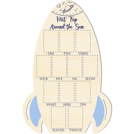 UIBOVA First Trip Around The Sun My First Year Photo Board, Baby Milestone Signs for Boys Girls Nursery Decor, 12 Month Wooden Picture Board for 2x3 Photos, Best Babies Keepsake Gifts-A29