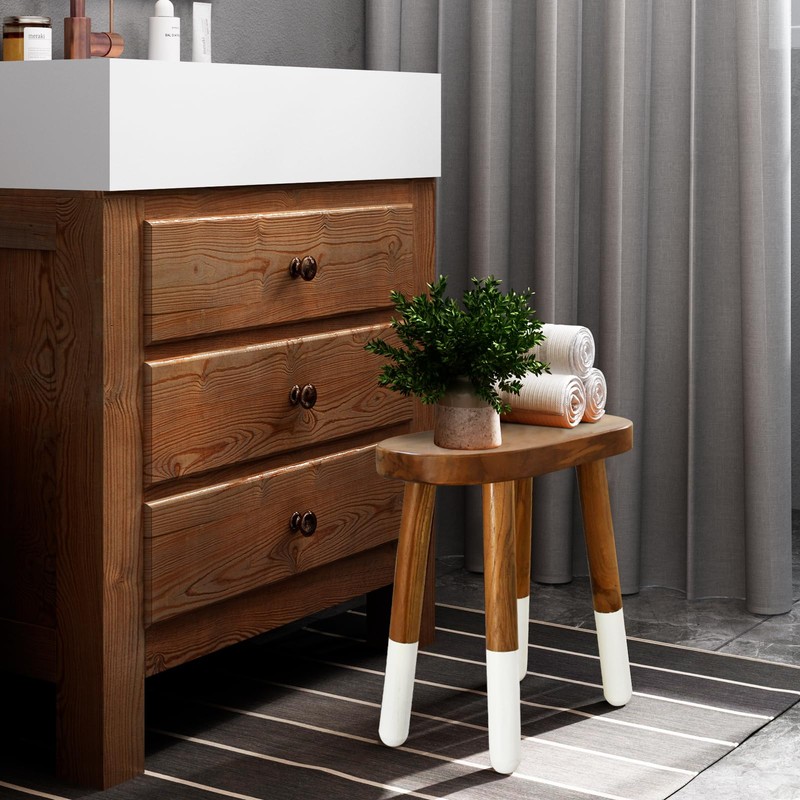 JOLLYMER Dip-Dyed Teak Stool Solid Wood Indoor Outdoor Shower/Bath/Spa Handmake