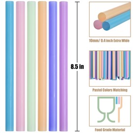 ALINK 50 pcs Jumbo Plastic Smoothie Straws, Wide Assorted Colors Disposable Drinking Straws for Milkshakes, Boba, Bubble Tea, Tapioca Pearls - 8.5"L, 0.4" D