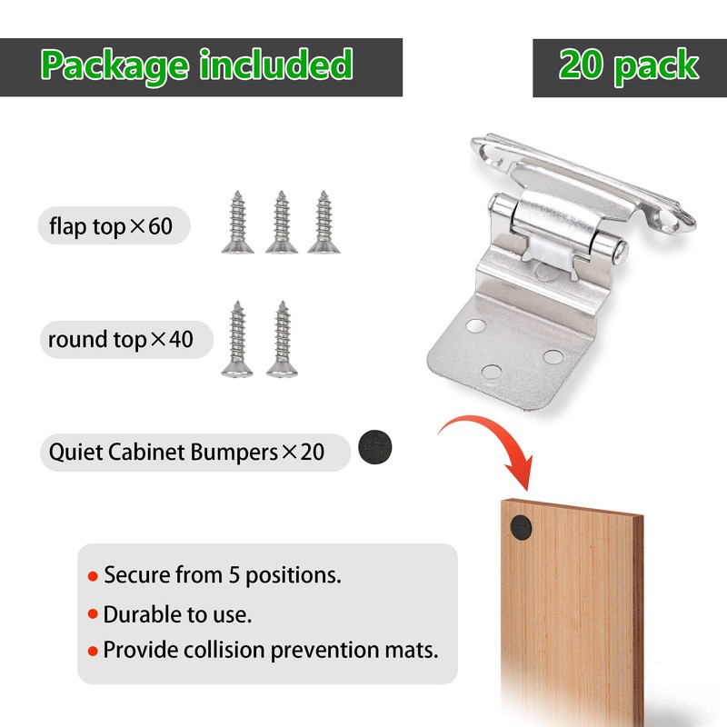 20 Pack 10 Pairs 3/8" Inset Cabinet Door Hinges Satin