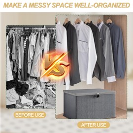 SI SEN Lockable Box, Fabric Storage Box, Grey Rectangular Storage Box, Covered, Zip, Lockable, Washable and Foldable (30 x 20 x 13 cm)