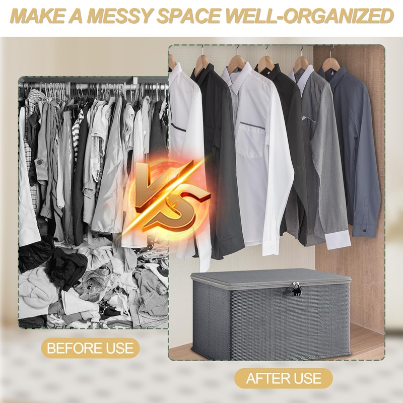 SI SEN Lockable Box, Fabric Storage Box, Grey Rectangular Storage