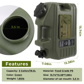 Hanaoyo 5 Gallon Camping Water Jug with Spigot, Water Container BPA Free Water Storage with Tool Bag, Portable Water Tank Emergency Water Storage for Hiking, Camping, Picnic, Home Use