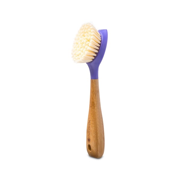 Full Circle Be Good Kitchen Dish Brush with Bamboo Handle – Long Handle Dish Scrubber with Tough Bristles, Purple