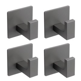 Vanloory Bath Towel Hooks, 4 Pack Self Adhesive Square Coat Hooks, Sturdy No Drilling Robe Hook, Stainless Steel Heavy Duty Clothes Hanger, Wall Hooks for Bathroom Bedroom Kitchen (2 in, Grey)
