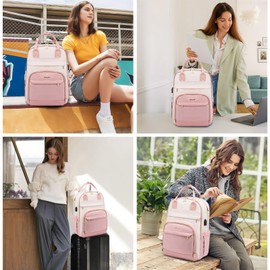 LOVEVOOK Laptop Backpack for Women,15.6inch Professional Women Travel Backpack Purse Anti-theft Laptop Computer Bag,Fashion Warterproof Work Business College Teacher Backpack Daypack,Beige-Pink-Pink