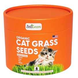 ZESTIGREENS Organic Cat Grass Seeds - Non-GMO Blend of Wheat, Oats, Rye & Barley for Indoor Cats | Seeds Come in Food Grade Container with Lid for Easier Scooping & Keeping Fresher (0.5 lb)