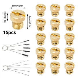 UTMACH Pack of 15 M6 Carburettor Nozzle Main Nozzle Set with 5 Cleaning Needles, 5 Nylon Brushes Carburettor Nozzles M6 Main Nozzle Set Carburettor Main Nozzle Set M6 60-130 Main Nozzle Set for
