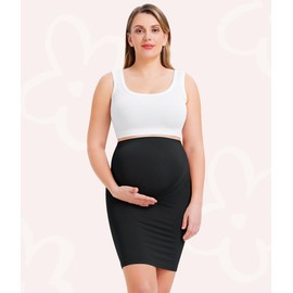 LANCS Seamless Maternity Pencil Skirt High Waisted Slip Skirt Pregnancy Shapewear Dress for Maternity Clothes (US, Alpha, Large, Regular, Regular, Black)