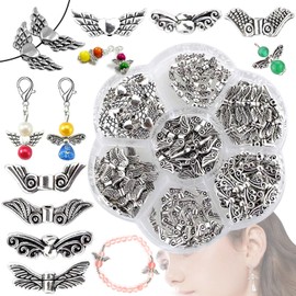 Benaton 140 Pieces Angel Beads DIY Craft Set, Spacer Beads, Angel Wings Spacer, Angel Wings Spacer, for Jewellery DIY Crafts Making (7 Styles, 20 Pieces Each)