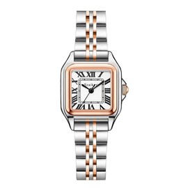 Szaikyri Classic Square Watches for Women with Roman Numerals Ladies Casual Dress Watch (Silver&Rosegold-Black)