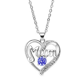 BESPMOSP Mum Necklace Mother's Day Gifts Heart Gifts Birthday Gifts For Mum Crystal Pendant Necklace (Blue)